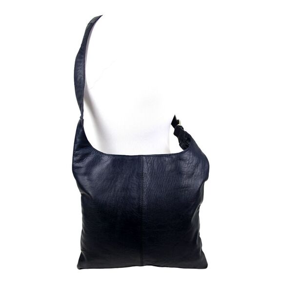 LAURA ASHLEY BLACK NAVY BLUE GENUINE LEATHER X-BODY SHOULDER BAG HANDBAG PURSE - Picture 1 of 12